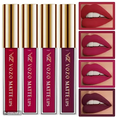 VOZO Vibrant Matte Liquid Lipstick - Long-Lasting  Smudge-Proof (Red, Passion Pink, Magenta, Purplish Wine) 16ml