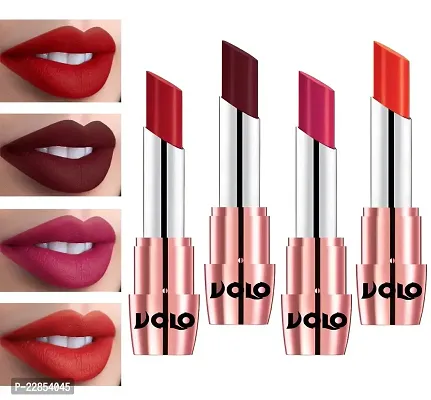 Volo Perfect Creamy with Matte Lipsticks Combo, No more dry lips(Tomato Red, Maroon, Passion Pink, Coral)-thumb0