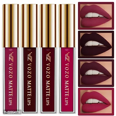 VOZO Vibrant Matte Liquid Lipstick - Long-Lasting  Smudge-Proof (Dark Magenta, Wine, Maroon, Passion Pink) 16ml