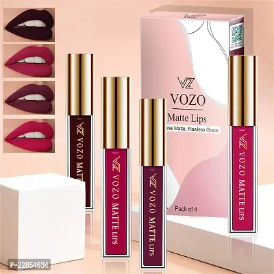 VOZO Luxurious Matte Liquid Lipstick - Ultra Pigmented  Hydrating Formula (Wine, Passion Pink, Purplish Wine, Passion Magenta) 16ml