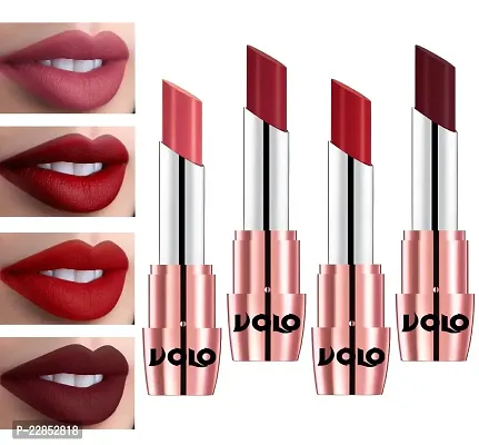 Volo Perfect Creamy with Matte Lipsticks Combo, No more dry lips(Dark Peach, Red, Tomato Red, Maroon)-thumb0