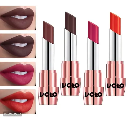 Volo Perfect Creamy with Matte Lipsticks Combo, No more dry lips(Coffee, Chocolate, Passion Pink, Coral)