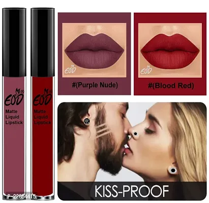 EOD? Soft Matte Kiss Proof Vegan Made in India Liquid Lipstick Long Wearing Set of 2 Lip Gloss(Purple Nude, Blood Red)-thumb2