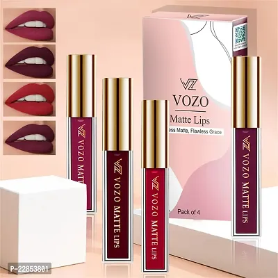 VOZO Glamorous Matte Liquid Lipstick - Highly Saturated Shades (Dark Magenta, Maroon, Red, Purplish Wine) 16ml