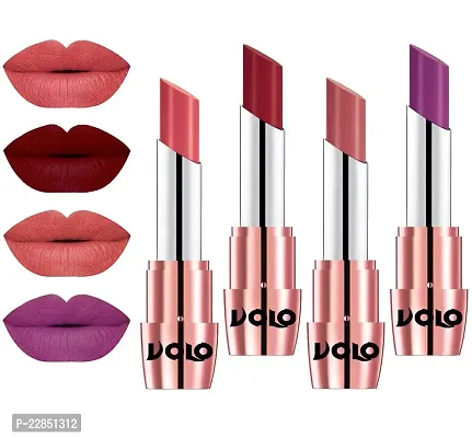 Volo Perfect Creamy with Matte Lipsticks Combo, No more dry lips(Dark Peach, Red, Light Peach, Purple)