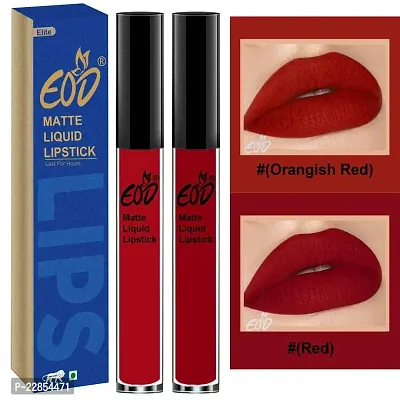 EOD? Soft Matte Kiss Proof Vegan Made in India Liquid Lipstick Long Wearing Set of 2 Lip Gloss(Orangish Red, Red)-thumb0