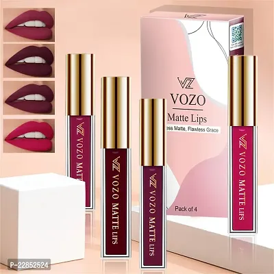 VOZO Velvety Smooth Matte Liquid Lipstick - Non-Drying  Lightweight (Dark Magenta, Maroon, Purplish Wine, Passion Magenta) 16ml