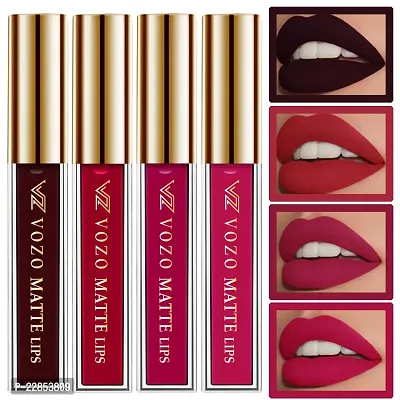 VOZO Vibrant Matte Liquid Lipstick - Long-Lasting  Smudge-Proof (Wine, Red, Passion Pink, Passion Magenta) 16ml