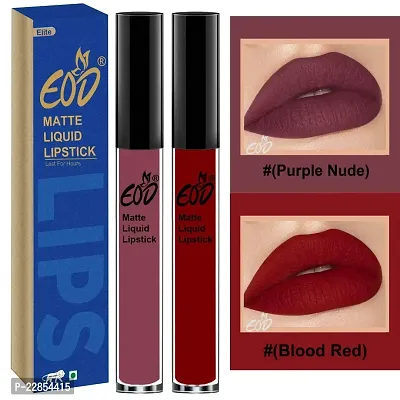 EOD? Soft Matte Kiss Proof Vegan Made in India Liquid Lipstick Long Wearing Set of 2 Lip Gloss(Purple Nude, Blood Red)-thumb0