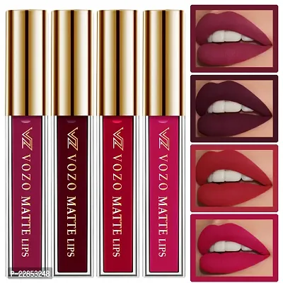 VOZO Vibrant Matte Liquid Lipstick - Long-Lasting  Smudge-Proof (Dark Magenta, Maroon, Red, Passion Magenta) 16ml