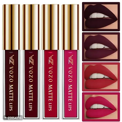 VOZO Vibrant Matte Liquid Lipstick - Long-Lasting  Smudge-Proof (Wine, Maroon, Red, Passion Magenta) 16ml