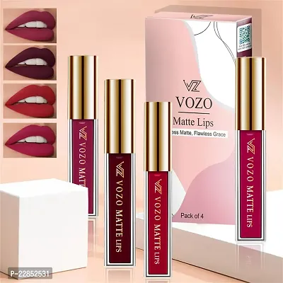 VOZO Seductive Matte Liquid Lipstick - Transfer-Proof  Kissable (Dark Magenta, Maroon, Red, Passion Pink) 16ml