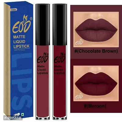 EOD? Elite Collection Long Lasting Waterproof 100% Vegan Made in India Matte Liquid Lipstick Combo of 2 Lip Gloss(Chocolate Brown, Maroon)-thumb0
