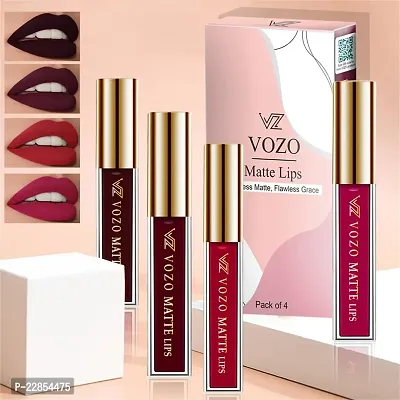 VOZO Seductive Matte Liquid Lipstick - Transfer-Proof  Kissable (Wine, Maroon, Red, Passion Pink) 16ml