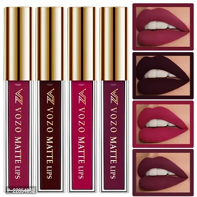 VOZO Vibrant Matte Liquid Lipstick - Long-Lasting  Smudge-Proof (Dark Magenta, Wine, Passion Pink, Purplish Wine) 16ml