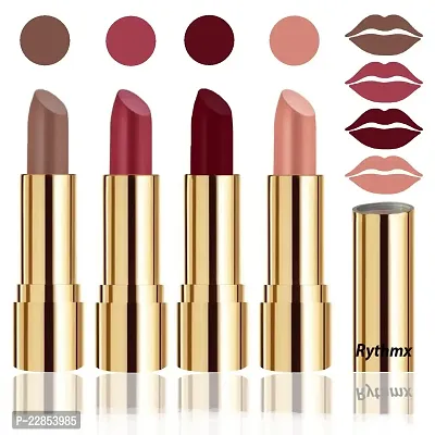 Rythmx Professional Timeless 4 Colors Collection Velvet Touch Matte Lipstick Long Stay on Lips(Brown, Dark Pink, Maroon, Passion Peach)-thumb2