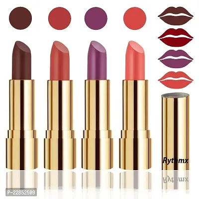 Rythmx Professional Timeless 4 Colors Collection Velvet Touch Matte Lipstick Long Stay on Lips(Chocolate Brown, Dark Peach, Light Purple, Peach)