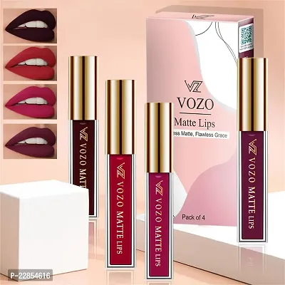 VOZO Flawless Matte Liquid Lipstick - Professional-Quality Finish (Wine, Red, Magenta, Purplish Wine) 16ml