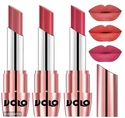 Volo Perfect Creamy with Matte Lipsticks Combo, Lip Gifts to love(Light Peach, Peach, Pink)
