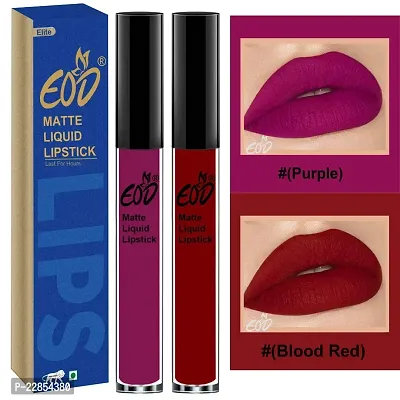 EOD? Soft Matte Kiss Proof Vegan Made in India Liquid Lipstick Long Wearing Set of 2 Lip Gloss(Purple, Blood Red)-thumb0
