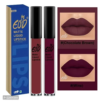 EOD? Elite Collection Long Lasting Waterproof 100% Vegan Made in India Matte Liquid Lipstick Combo of 2 Lip Gloss(Chocolate Brown, Wine)-thumb0