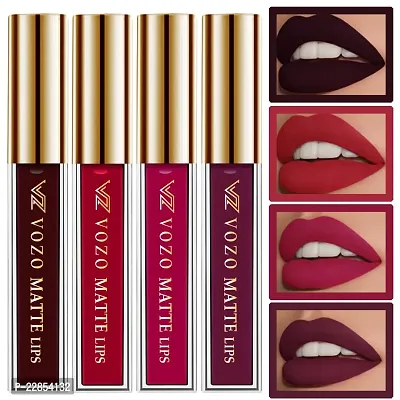 VOZO Vibrant Matte Liquid Lipstick - Long-Lasting  Smudge-Proof (Wine, Red, Passion Pink, Purplish Wine) 16ml-thumb0