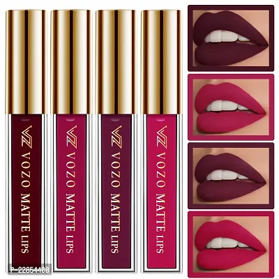 VOZO Vibrant Matte Liquid Lipstick - Long-Lasting  Smudge-Proof (Maroon, Magenta, Purplish Wine, Passion Magenta) 16ml