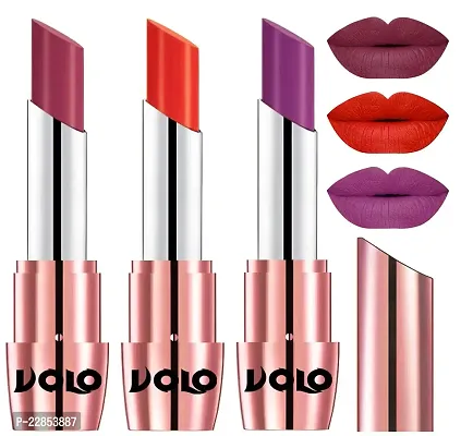 Volo Perfect Creamy with Matte Lipsticks Combo, Lip Gifts to love(Rose Pink, Coral, Purple)