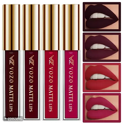 VOZO Vibrant Matte Liquid Lipstick - Long-Lasting  Smudge-Proof (Wine, Maroon, Red, Passion Pink) 16ml
