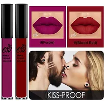 EOD? Soft Matte Kiss Proof Vegan Made in India Liquid Lipstick Long Wearing Set of 2 Lip Gloss(Purple, Blood Red)-thumb1