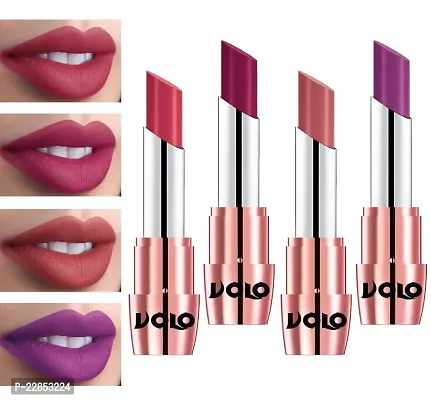 Volo Perfect Creamy with Matte Lipsticks Combo, No more dry lips(Pink, Magenta, Light Peach, Purple)