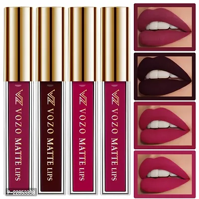 VOZO Vibrant Matte Liquid Lipstick - Long-Lasting  Smudge-Proof (Dark Magenta, Wine, Passion Pink, Magenta) 16ml