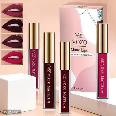 VOZO Velvety Smooth Matte Liquid Lipstick - Non-Drying  Lightweight (Dark Magenta, Wine, Maroon, Passion Magenta) 16ml