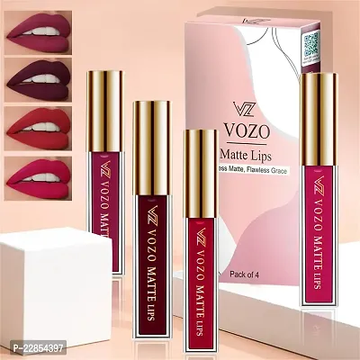 VOZO Flawless Matte Liquid Lipstick - Professional-Quality Finish (Dark Magenta, Maroon, Red, Passion Magenta) 16ml