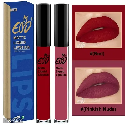 EOD? Soft Matte Kiss Proof Vegan Made in India Liquid Lipstick Long Wearing Set of 2 Lip Gloss(Red, Pinkish Nude)-thumb0