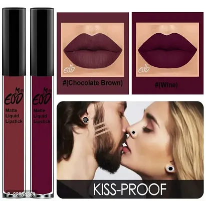 EOD? Elite Collection Long Lasting Waterproof 100% Vegan Made in India Matte Liquid Lipstick Combo of 2 Lip Gloss(Chocolate Brown, Wine)-thumb2