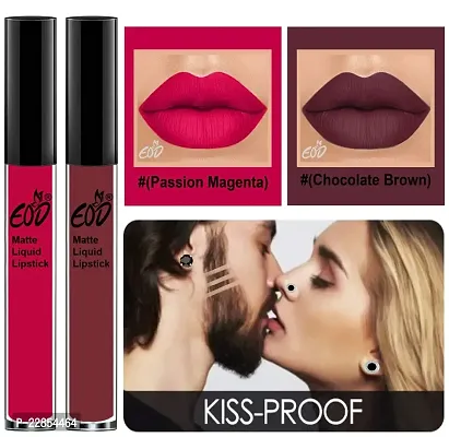 EOD? Elite Collection Long Lasting Waterproof 100% Vegan Made in India Matte Liquid Lipstick Combo of 2 Lip Gloss(Passion Magenta, Chocolate Brown)-thumb2