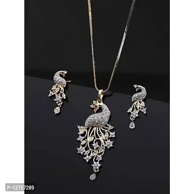 Sunhari Jewels American diamond Peacock Pendant set-thumb4