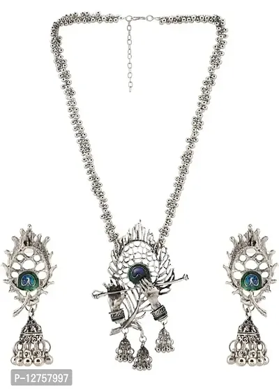 Styledwell Oxidised Krishna Nacklace Set for Women - Silver