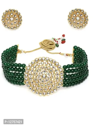 Sunhari Jewels Big Green round Choker Necklace set