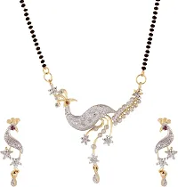 JDX Gold Plated American Diamond Yellow Metal Mangalsutra Beautiful Peacock Design with Earrings for Women-thumb1