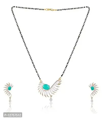 Sunhari Jewels Green Stone Studed Mangalsutra Set With Earrings For Womens