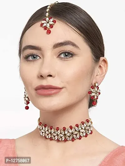 Sunhari Jewels Red moti Choker Necklace set-thumb5