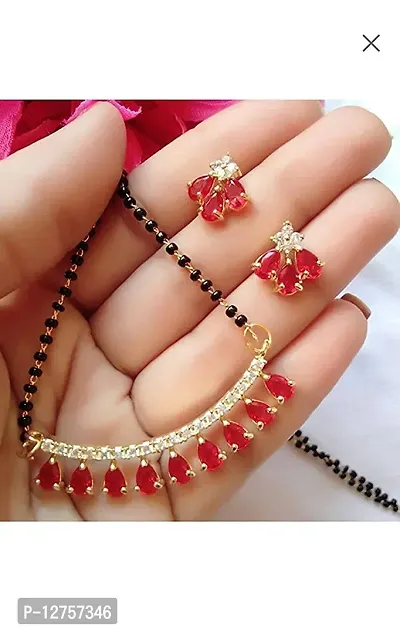 Sunhari Jewels Red Ruby Mangalsutra Set with Black Beaded Chain-thumb3