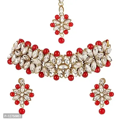 Sunhari Jewels Red moti Choker Necklace set-thumb0