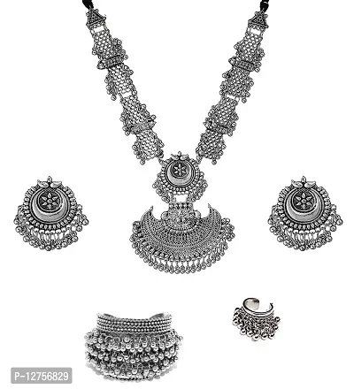 Total Fashion Afghani Oxidised Silver Jewellery Combo Chain Necklace Set for Women  Girls-thumb0