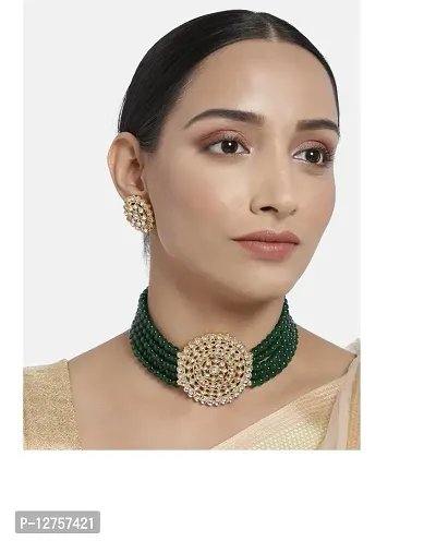 Sunhari Jewels Big Green round Choker Necklace set-thumb5