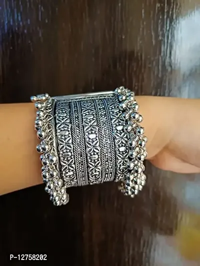 Sunhari Jewels Oxidised Wide Ghungroo Bracelet-thumb4