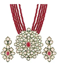 Sunhari Jewels Red Crystal Long Haram Necklace Set-thumb1