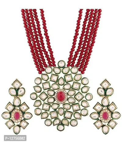 Sunhari Jewels Red Crystal Long Haram Necklace Set-thumb2